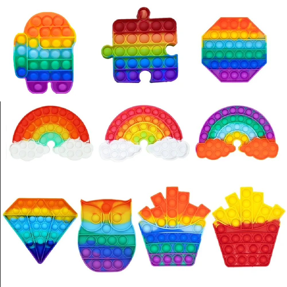 Juguete sensorial antiestr&eacute;s para ni&ntilde;os y adultos, juguete Antiestr&eacute;s con burbujas de empuje, con arco&iacute;ris, para aliviar el estr&eacute;s-0