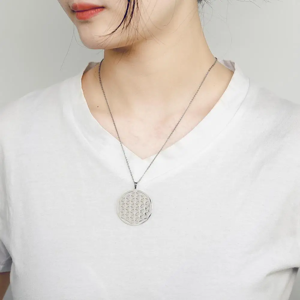 Чакра цветок жизни ожерелье из нержавеющей стали чокер Мандала для мужчин женщин