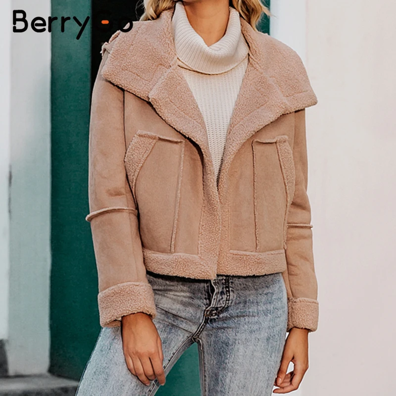 BerryGo модное плюшевое замшевое лоскутное пальто из искусственного меха для женщин