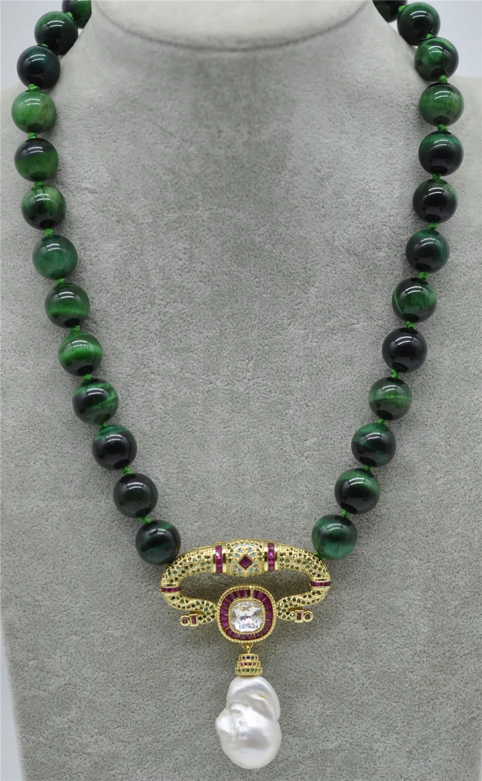 

Подвеска с белым жемчугом Keshi, кулон 12 мм, ожерелье с зеленым тигровым глазом, 18 дюймов, ювелирные цепи, ожерелье для женщин, жемчужное ожерелье