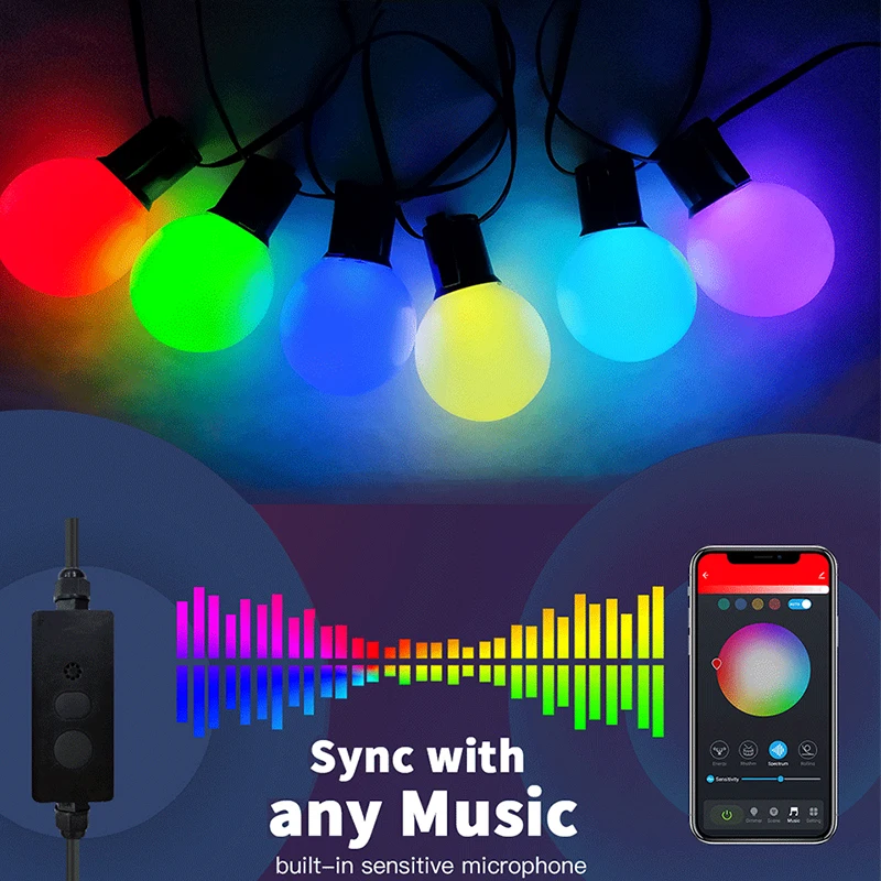 

Рождественское украшение G40, Новогодняя гирлянда с лампочками, RGB волшебный цвет, украшение для сада, уличные сказочные огни, украшение для д...