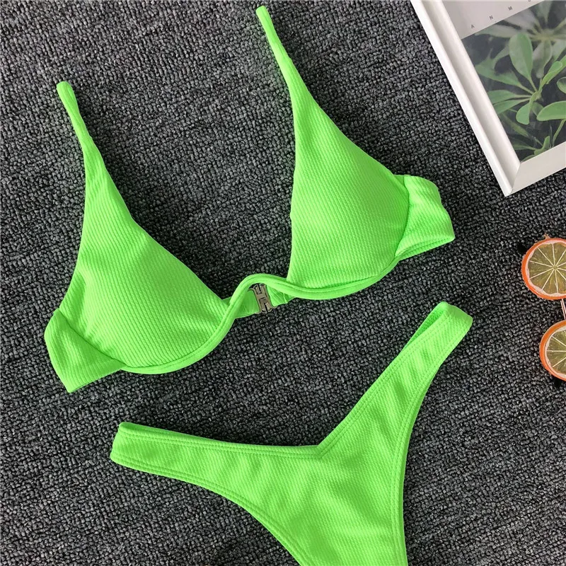 Однотонный Бандаж пуш-ап на косточках Мягкий сексуальный женский пляжный бикини