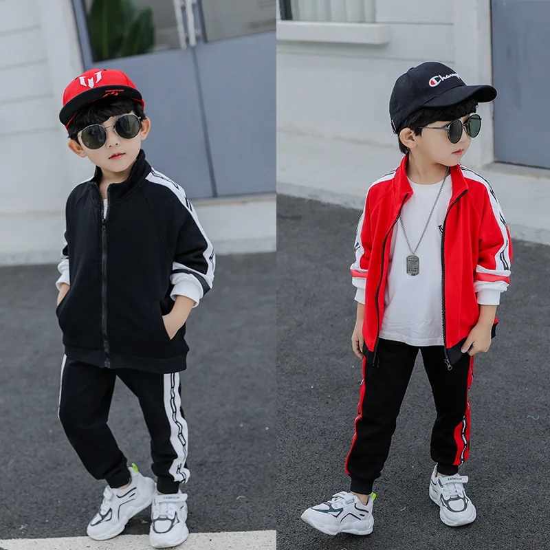 

Boy's suit 2021 spring new color matching two-piece suit for small and medium children zipper movement