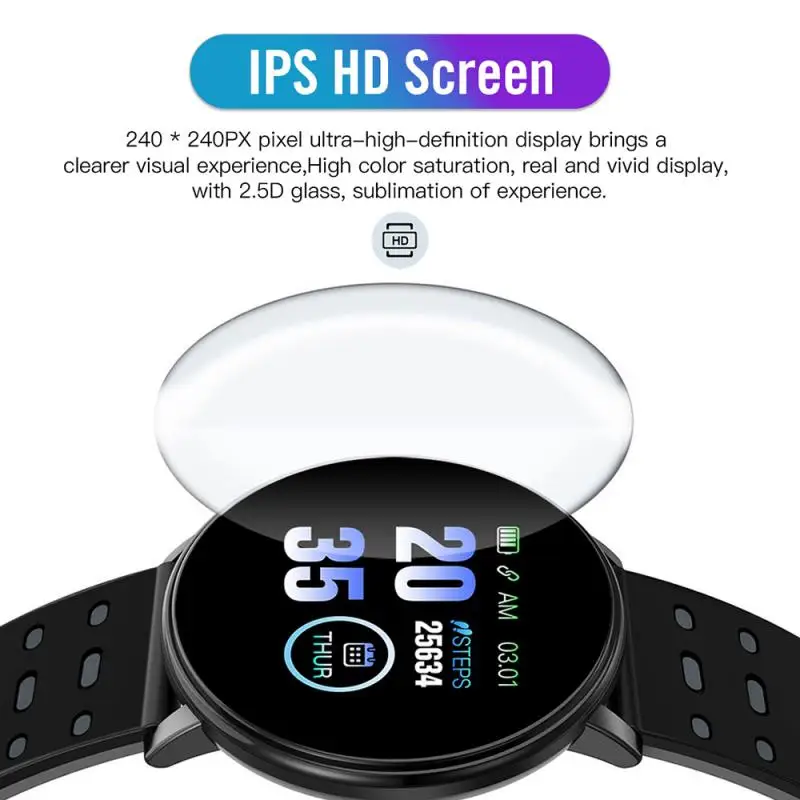 119 plus bluetooth smart watch blood pressure heart rate waterproof sport round smartwatch humen watch tracker for android ios free global shipping