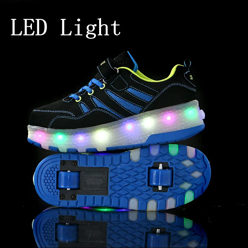 

Hot Sale Kids Boys Shoes with Two Wheels Children Shoes Glowing Sneakers Led Light up Kids Shoes For Boy Girl Shining Shoe