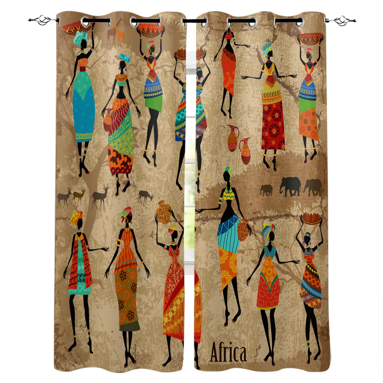 

African Woman Dance Culture Vase Blackout Curtain for The Bedroom Living Room Kitchen Curtain Panel Study Blackout Curtain