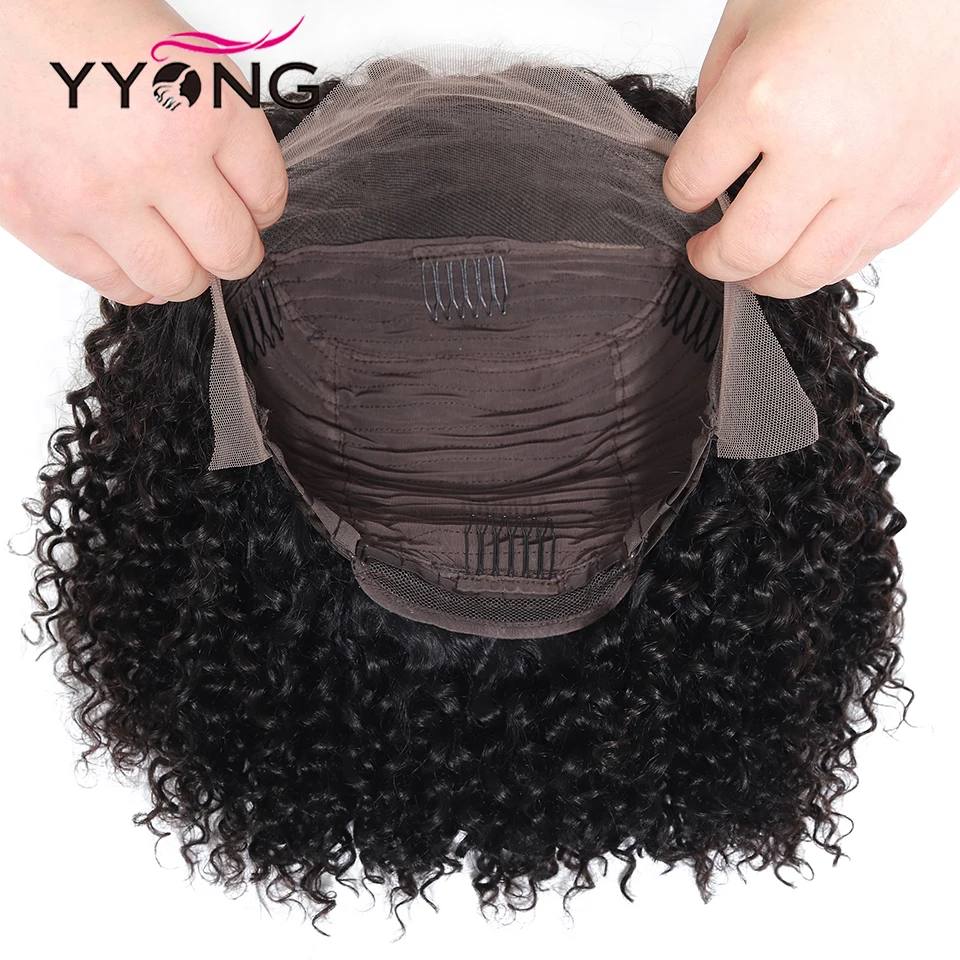 Yyong 13x4 Курчавые Кудрявые человеческие волосы на кружеве парики короткий боб бразильские человеческие волосы на кружеве парик для черных женщин Remy низкое соотношение