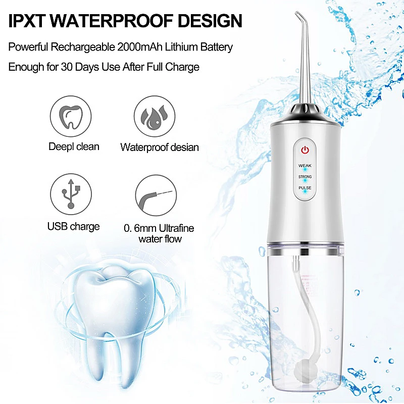 Ирригатор для полости рта 3 режима USB аккумуляторная вода Flosser портативный