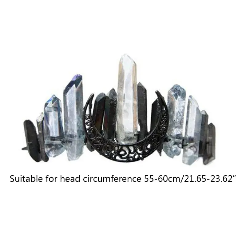 

Handmade Faux Raw Crystal Headband Quartz Black Moon Bridal Alloy Tiara Crown