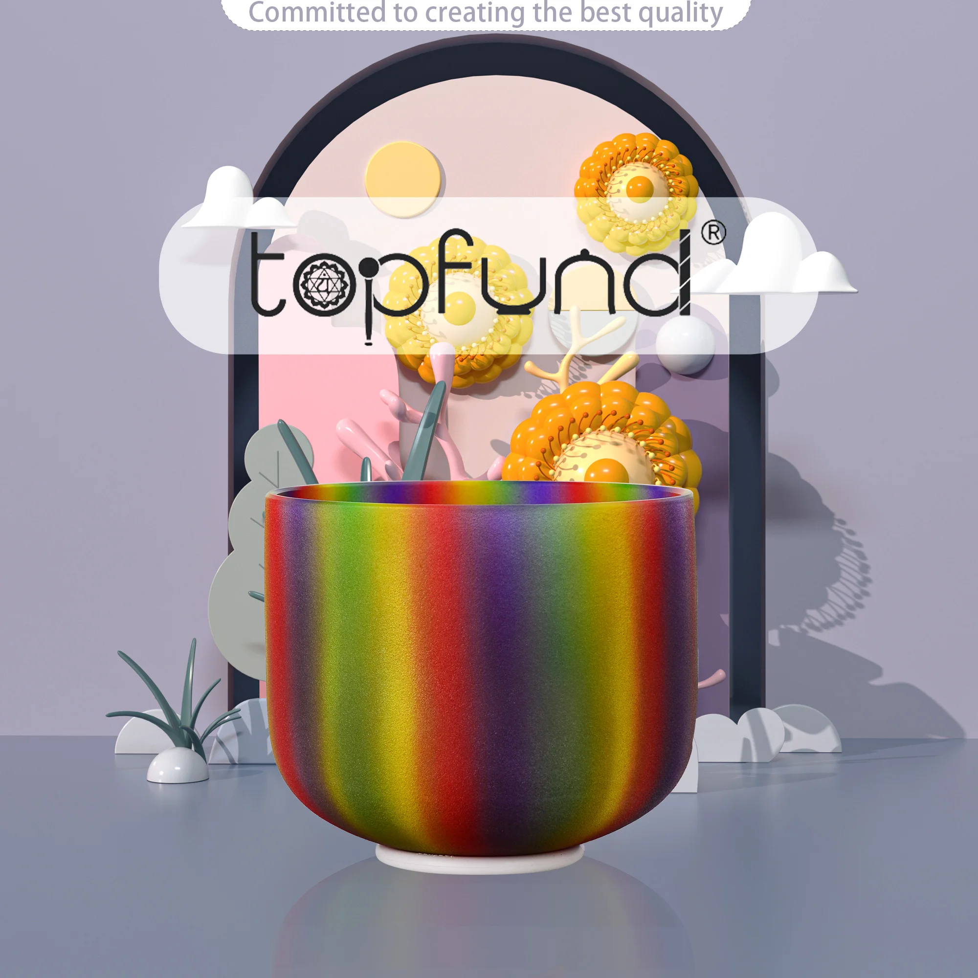 Чакра topfoundation радужного цвета матовая кварцевая Хрустальная Поющая чаша 8 дюймов