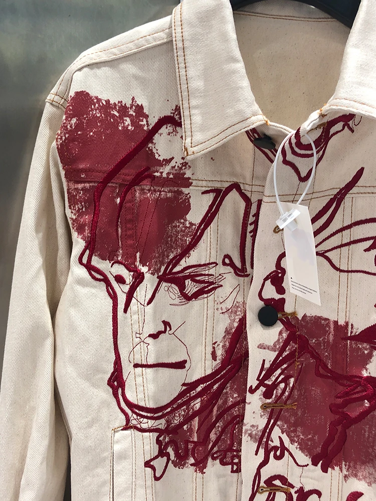 

Ladies Loose Locomotive Printed Single Breasted Denim Jacket Coat 2020New Women's Fall Long Sleeve Lapel Loose Denim Jacket XL