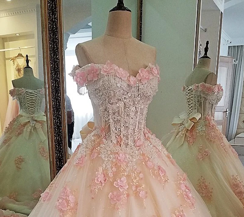 LSX00071 stock evening dresses long flower lace up back vestido longo de festa elegant ball gown evening dress real photos