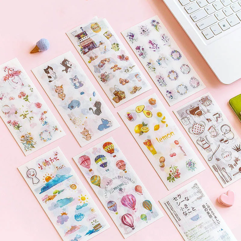 6 листов милые канцелярские наклейки Kawaii Наклейки с цветами декор кошкой для