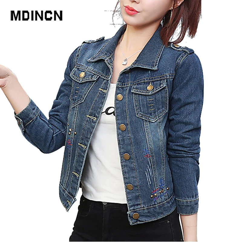 Джинсовая женская куртка MDINCN большого размера Студенческая летняя Базовая на