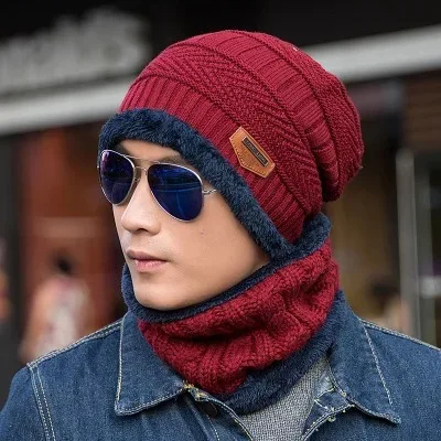 DB-533 wine red Модные вязаные зимние шапки для мужчин, толстая и Теплая мужская зимняя шапка, черная Осенняя шапочка-бини, Мужская Шерстяная Лыжная шапка, шапки бини - Цвет: DB-533 wine red