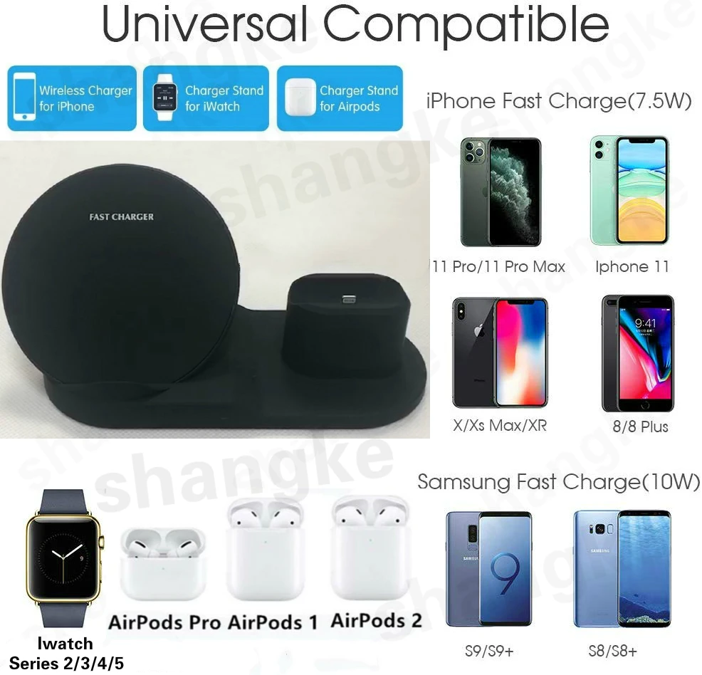 Беспроводная зарядная подставка 3 в 1 для Apple Watch и AirPods Pro Qi быстрая Беспроводная зарядная станция совместима с iPhone 11