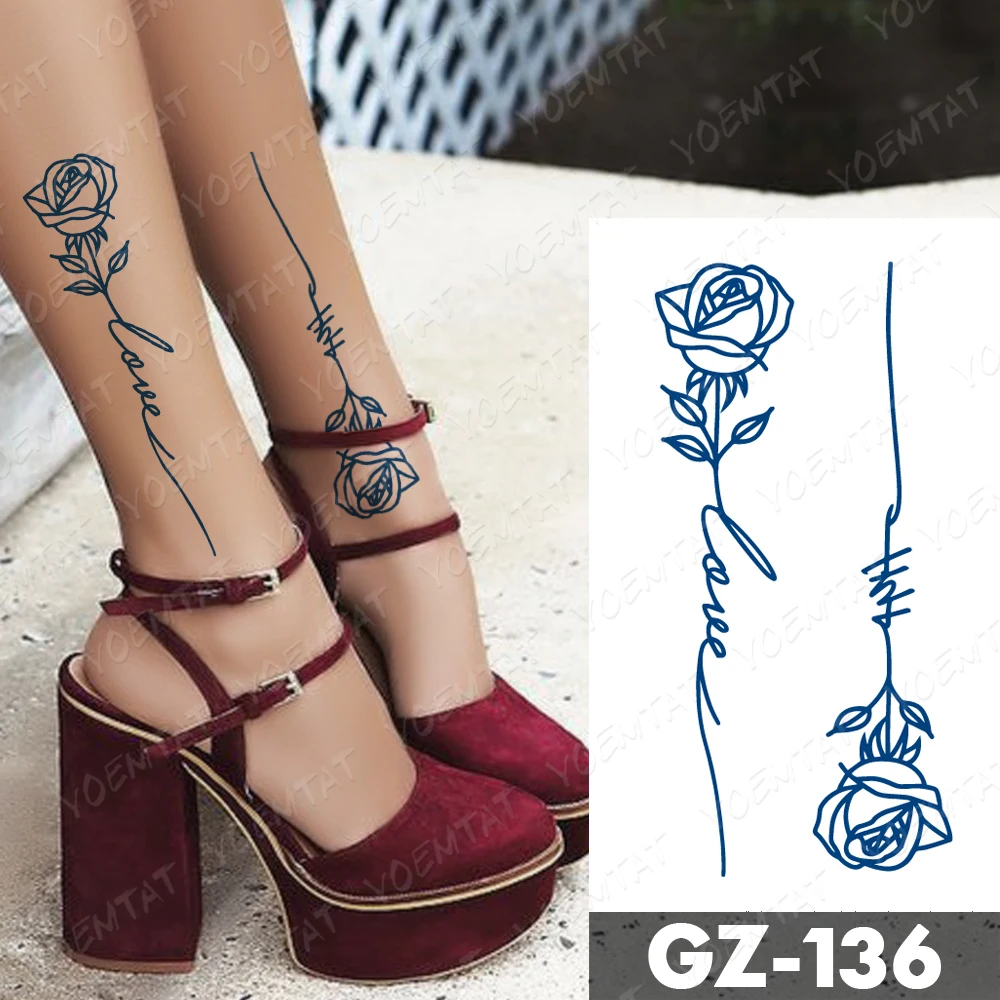 

Juice Ink Tattoos Body Art Waterproof Temporary Tattoo Sticker Line Peony Tatoo Arm Fake Lotus Flower two week Tatto Women Men