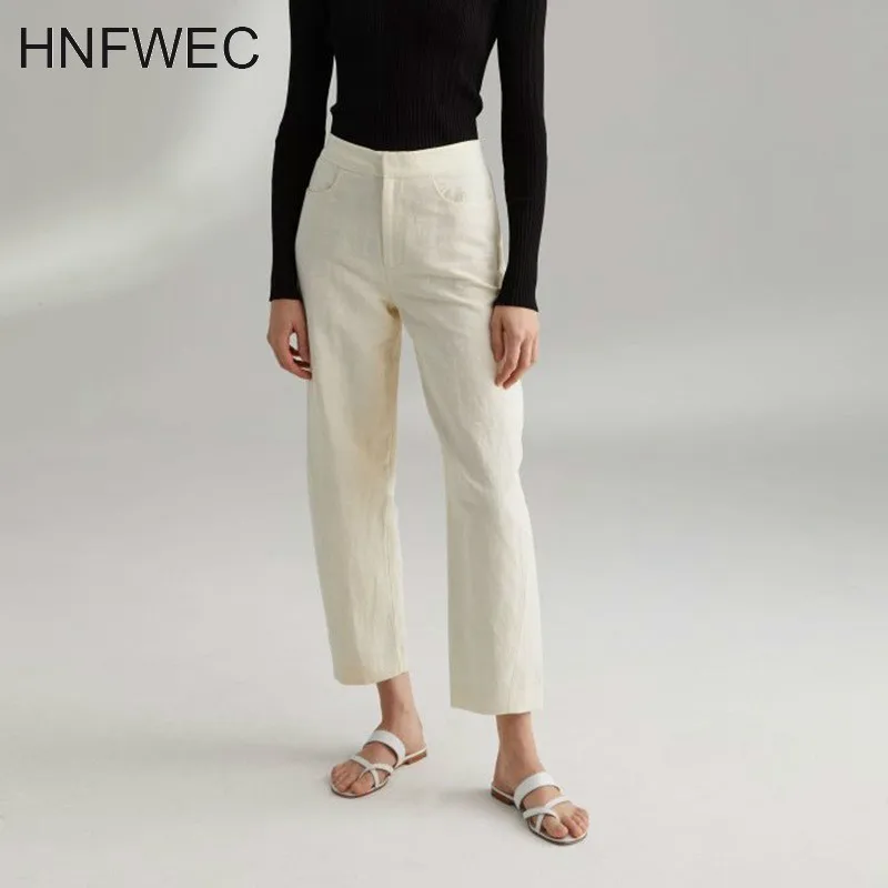 

2020 new summer fashion women clothing high waist Ankle length pants linen and cotton fabric pants female trousers U002