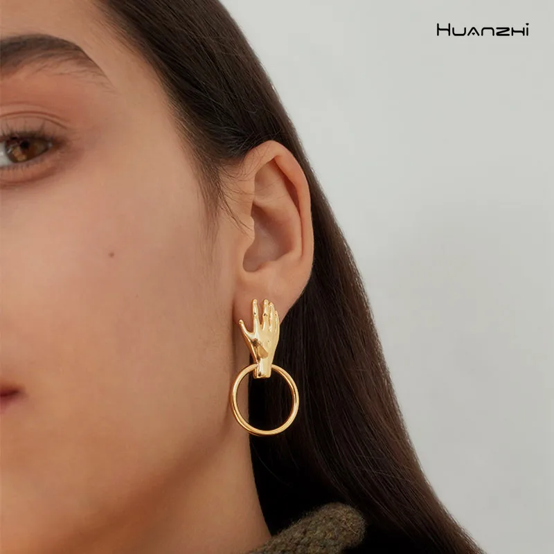 HUANZHI 2019 корейские модные уникальные золотые винтажные металлические Маленькие