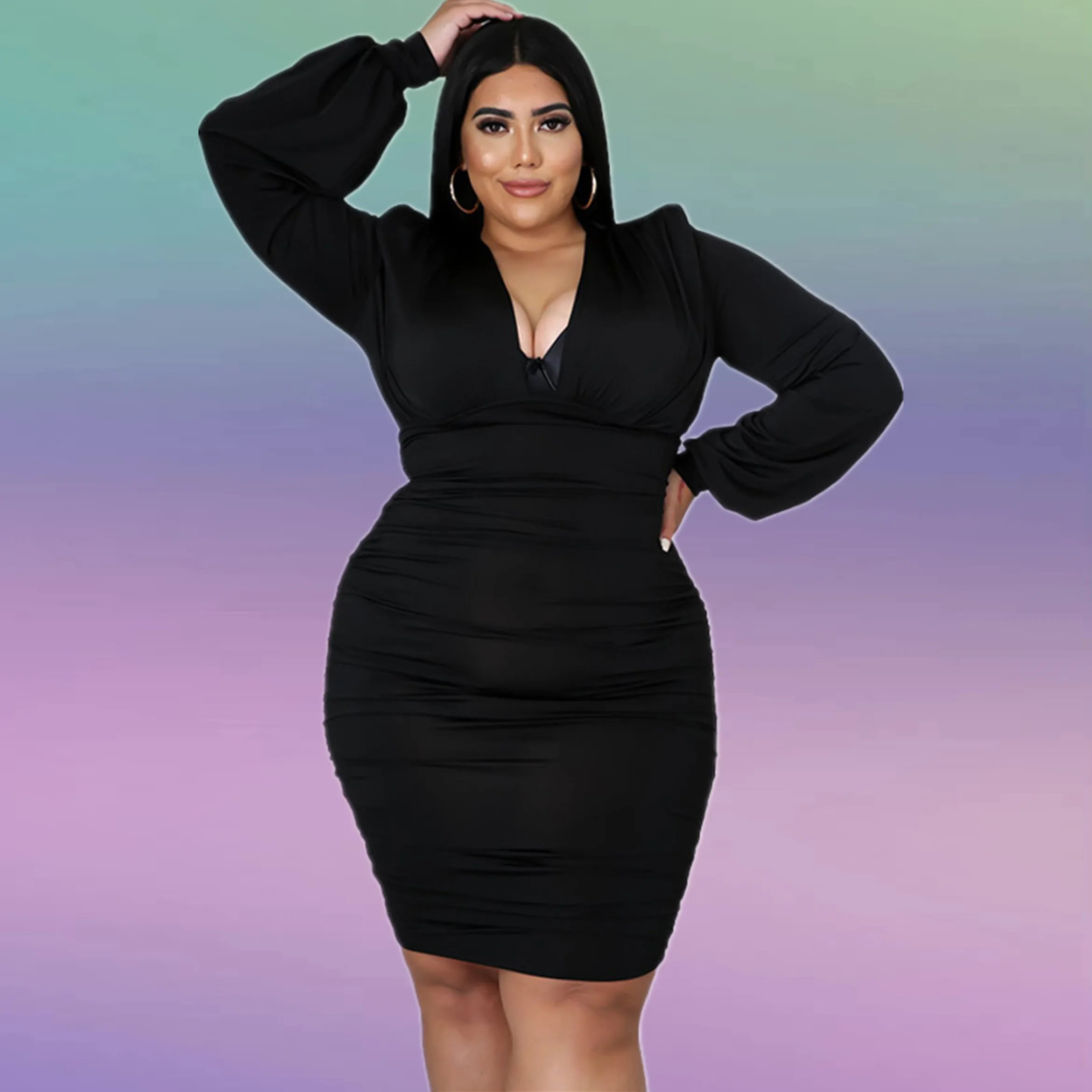 

Женское платье с эффектом слоя, длинным рукавом, до колена