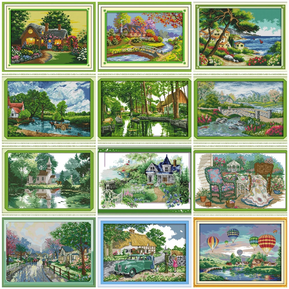 

HUACAN Cross Stitch Scenery Sets Kits Embroidery Landscape White Canvas Needlework 11CT 14CT DIY Gift Home Decoration