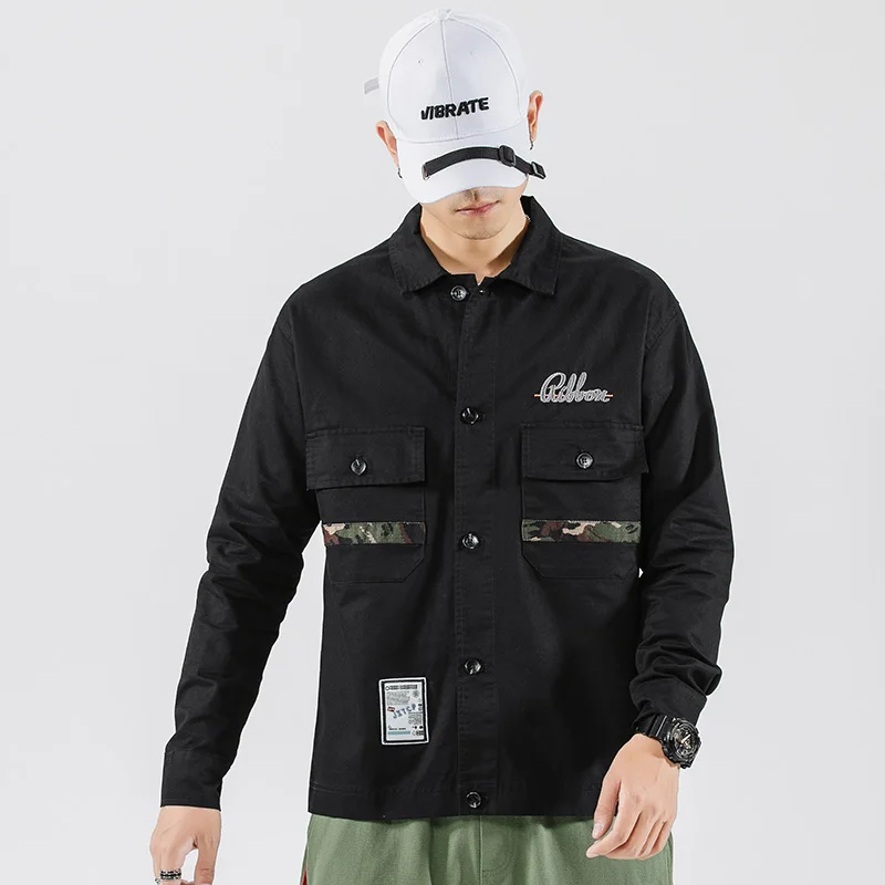 Мужская Уличная одежда с вышитыми буквами Свободные повседневные куртки карго