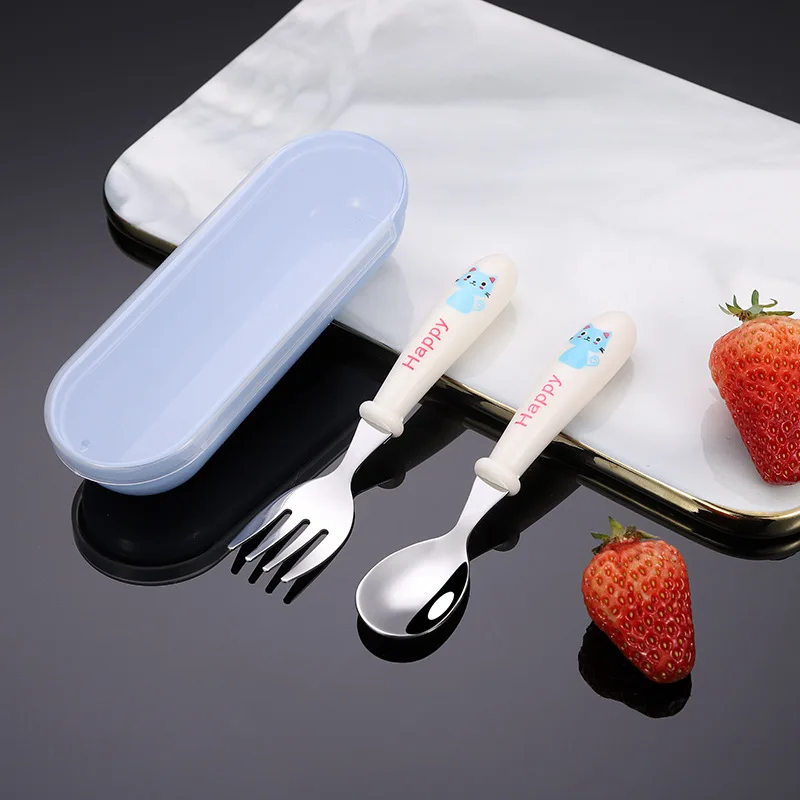 Baby Gadgets Tableware Set Children Utensil Stainless Steel Toddler Dinnerware Cutlery Cartoon Infant Food Feeding Spoon Fork