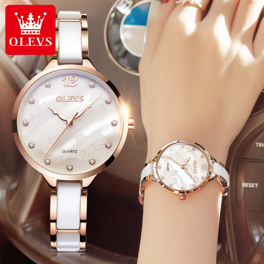 

OLEVS Ceramic Dress Women Watch Luxury Rose Gold Ladies Wristwatches Japan Imports Quartz Movement Watches Relogio Feminino