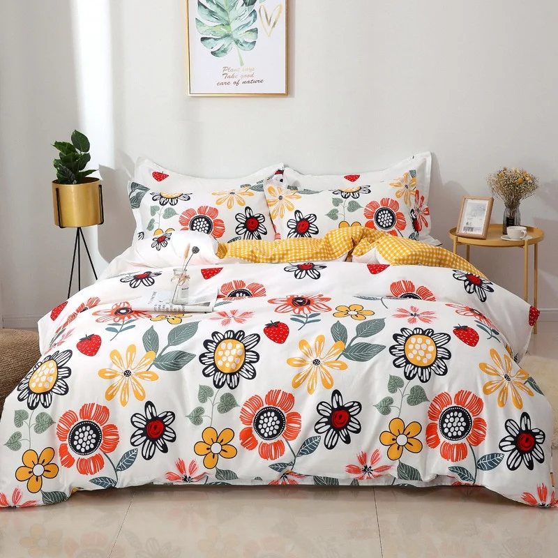 

2021 Новое поступление, пасторальный стиль, яркие цвета, хлопок, цветочный принт, 4 шт., пододеяльник, наволочка, Комплект постельного белья для...