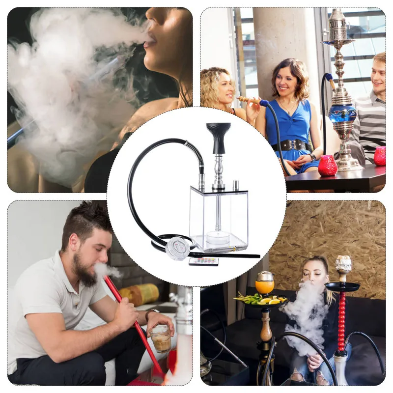 

Hookah Set Premium 2 Hose Cube Hookah Complete Set with Remote Control Colorful LED Lights Portable Hookah Set for Home Party