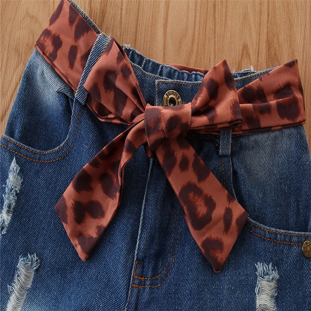 2019 2PCS Outfit Children Suit Fashion Toddler Kids Girls Clothing Set Hooded Sweatshirts Tops+Jean Denim Pant Leopard Decor D20 | Детская