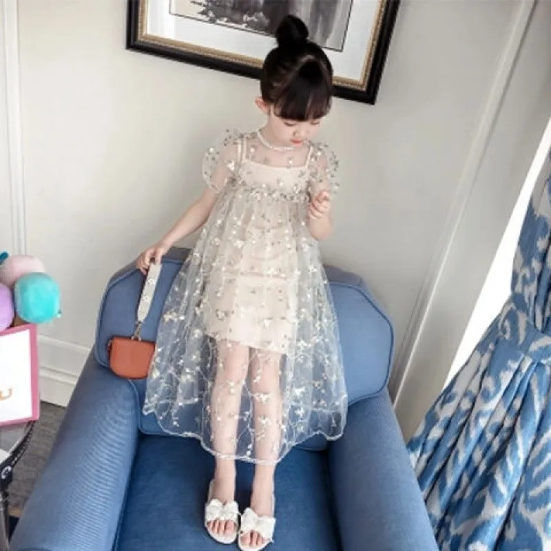 Детское платье для девочек Летнее из тюля в комбинезон принцессы на бретельках