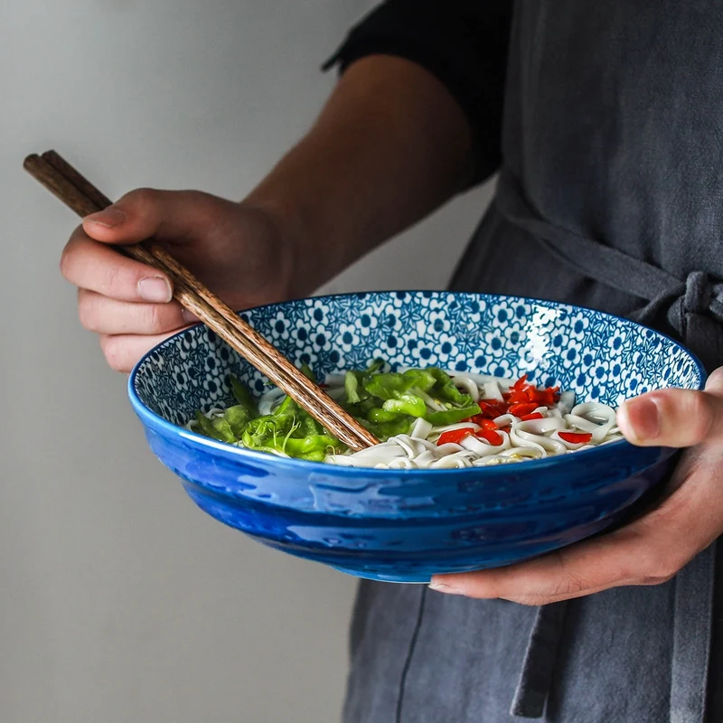 

1pc Japanese Bowl Ramen Noodle Bowl Blue and White Ceramic Dinnerware Salad Rice Fruit Soup Bowl 6.5/7.5/8.5 inch