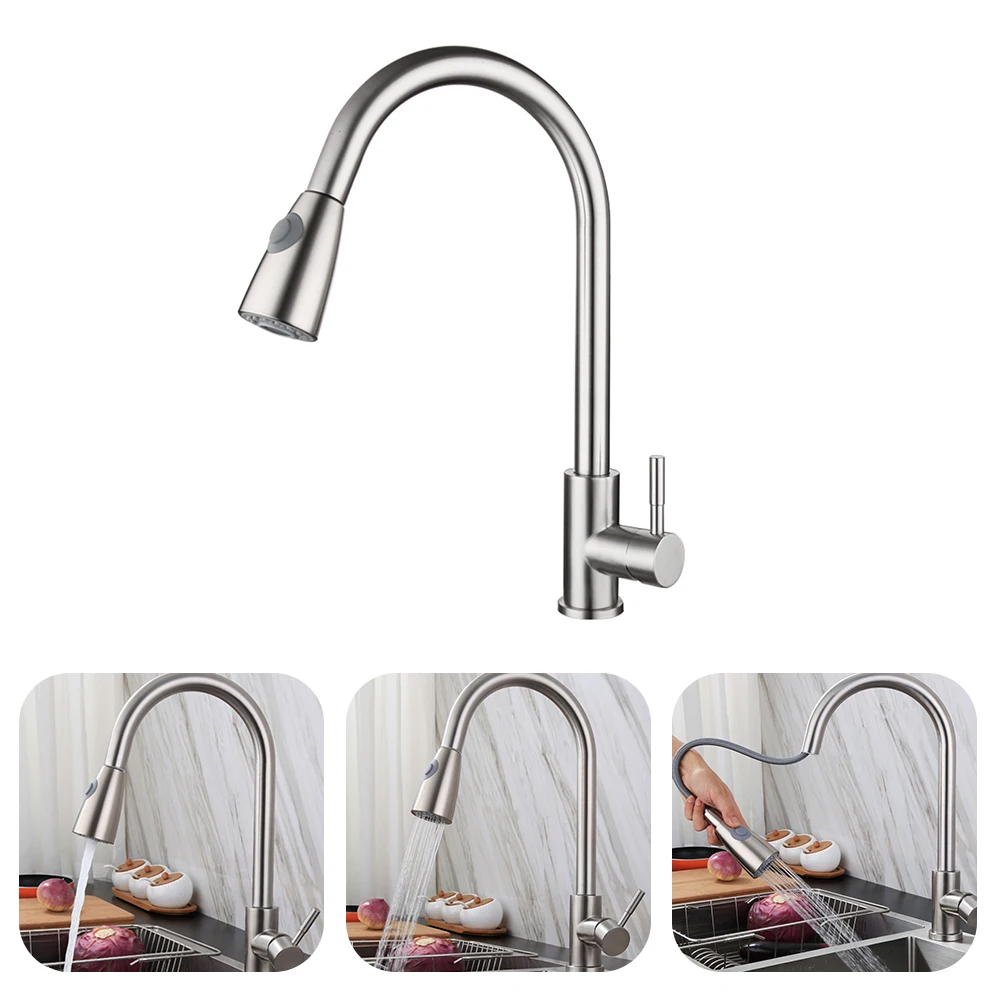 

Practical Pull-out Faucets Stainless Steel Kitchen Single Hole Sink Tap Rotatable Single Handle Faucet Taps Kitchen Fixture