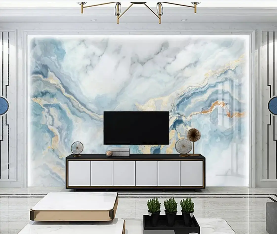 Абстрактная Геометрическая синяя мраморная настенная 3D Большая фотография