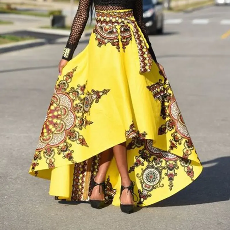 Женская длинная юбка желтые вечерние элегантные асимметричные цветочные