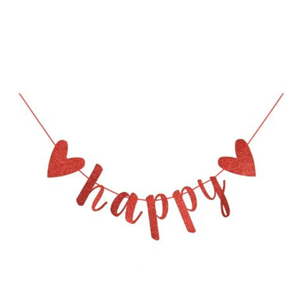 

Happy Valentine's Day Red Glittery Banner Valentine's Day Banner Garland With Pink Heart Signs Party Decoration