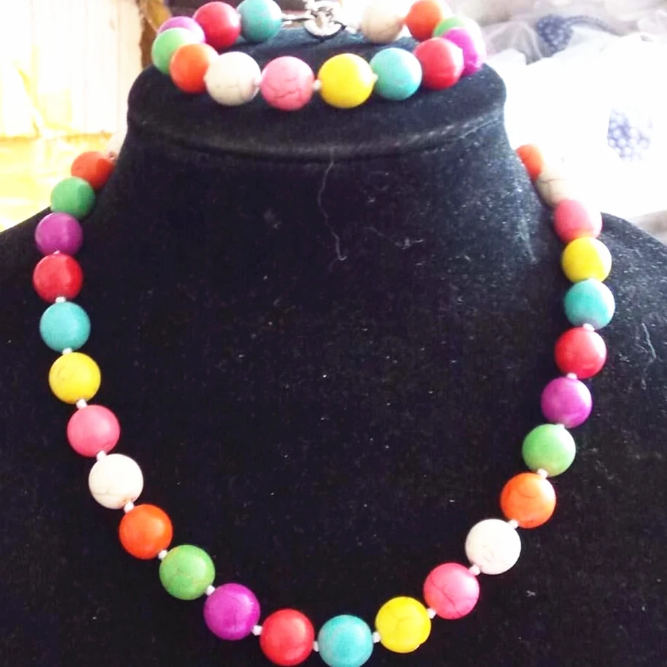

New fashion 12mm Turkey multicolor calaite stone round beads necklace bracelet set for women charms gifts jewelry BV288