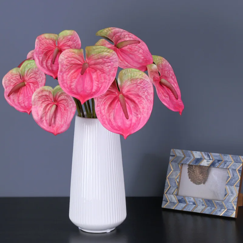 

Artificial plants Red Green White Anthurium Leaves for Home Office Wedding Decor