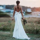 Женское пляжное свадебное платье с юбкой-годе, платье невесты из крепа на тонких бретельках с открытой спиной в стиле бохо, платье невесты, 2022