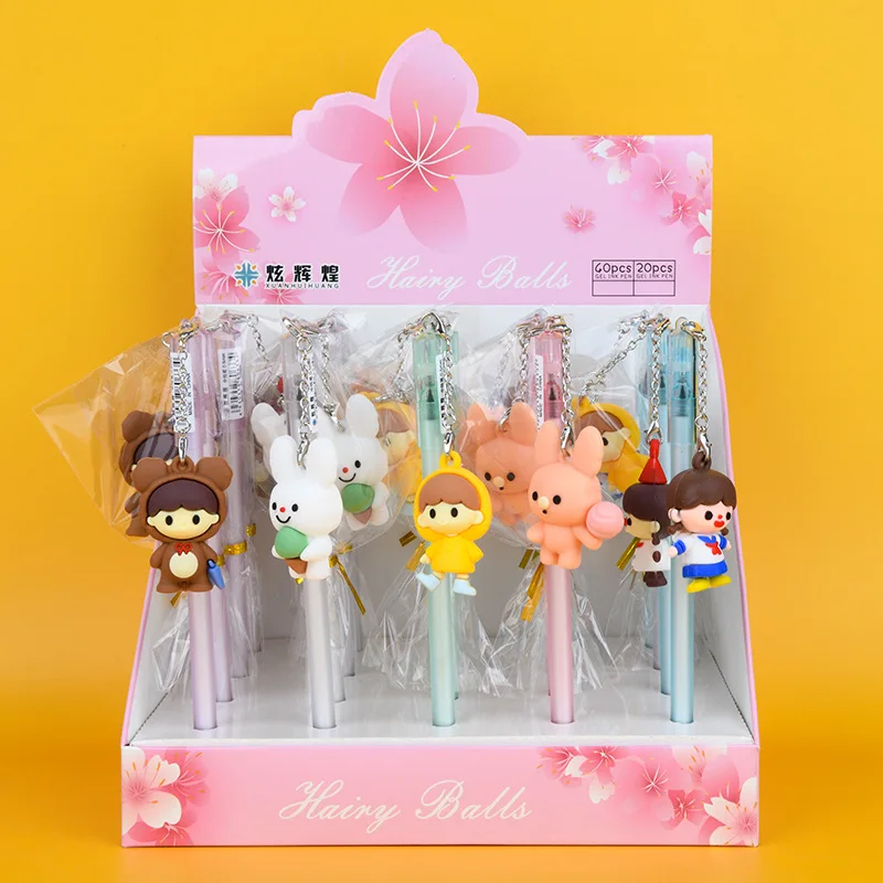 

Гелевая ручка с подвеской в виде мультяшной девочки, 20 шт./лот, милые ручки с черными чернилами 0,5 мм для подписей, рекламный подарок, канцелярские принадлежности, школьные принадлежности