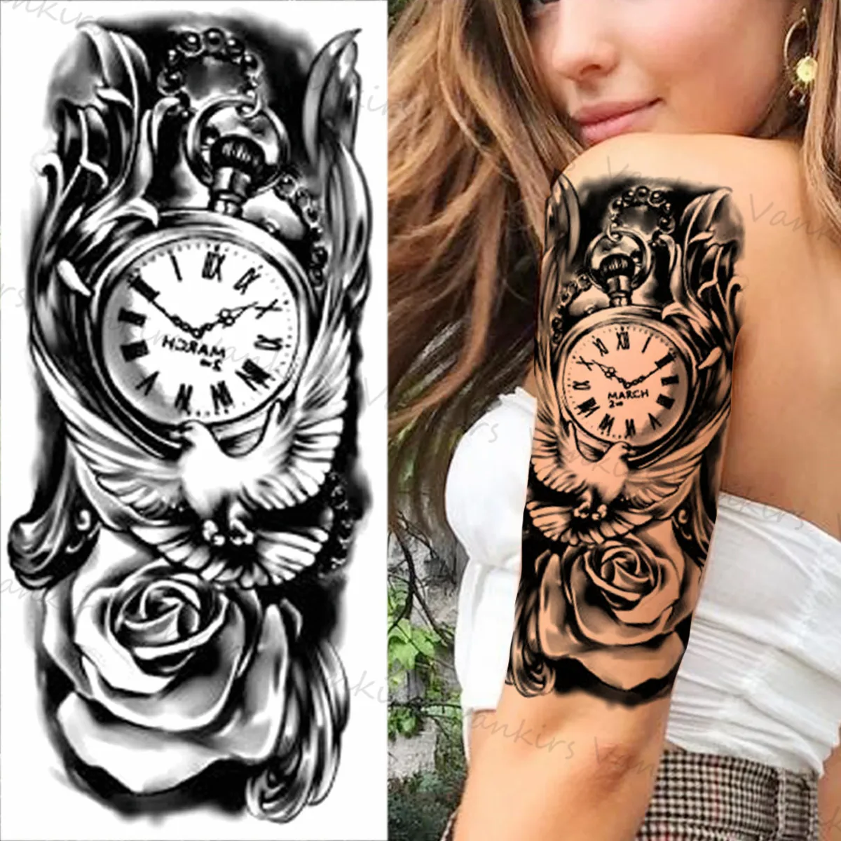Временные татуировки для мужчин и женщин 3d-робот на руку кулон цветок компас Лев