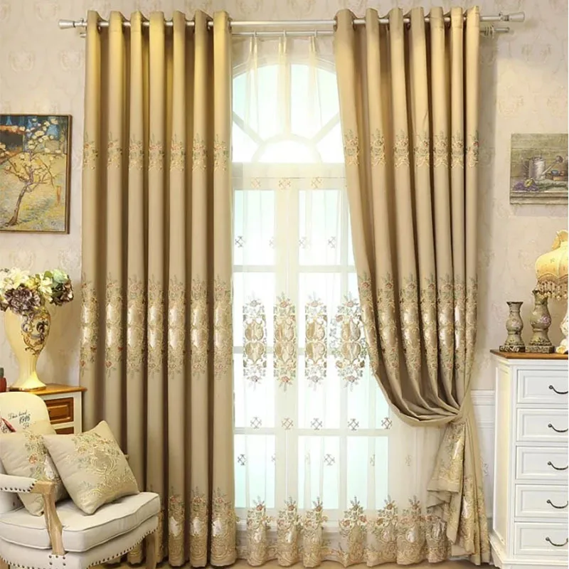 Европейская вышивка Синяя Высокая затемненная занавеска для спальни кухни