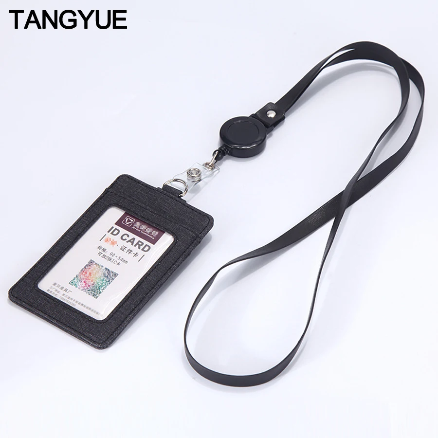 Выдвижной чехол для бейджа со шнурком кожаный пропуска автобуса нескользящий