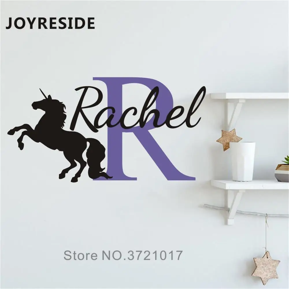 Design 4 JOYRESIDE пользовательские названия Наклейка на стену в форме единорога девушки украшения спальни настенный Декор Единорог красивый узор наклейки для дома дети W157 - Цвет: Design 4