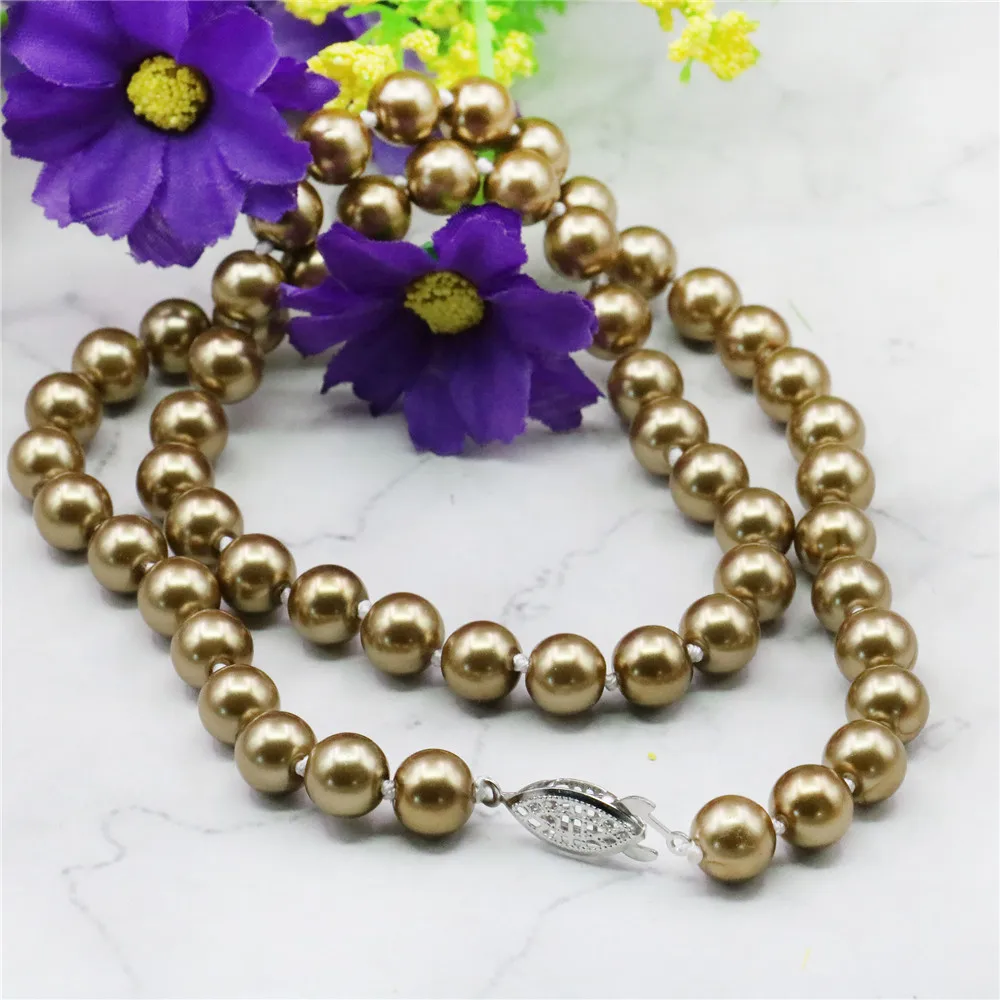 2021 8mm Silvercolor Champagne South Sea Shell Pearl Necklace Jewelry Rope Chain Beads Natural Stone (Min Order1) | Украшения и