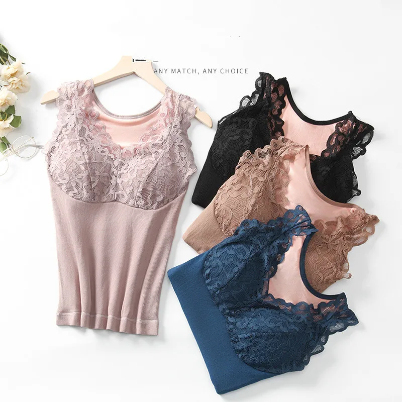 

Winter Warm Seamless Sexy Women Tank Four Colors Can Choose Non-Steel Base Mother Vest Soft Slim Elastic Lace Tops