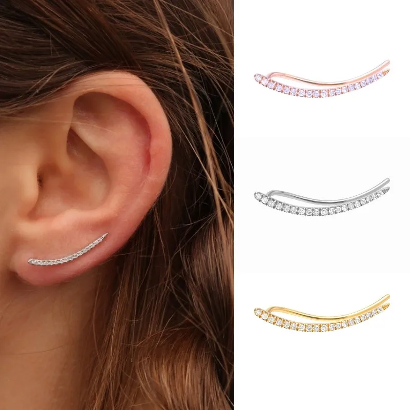 

Minimalist Women's Golden CZ Arc Ear Clip Earrings Teen Crawling Mountaineering Earrin Fashion Christmas Gift Jewelry 2021 Trend