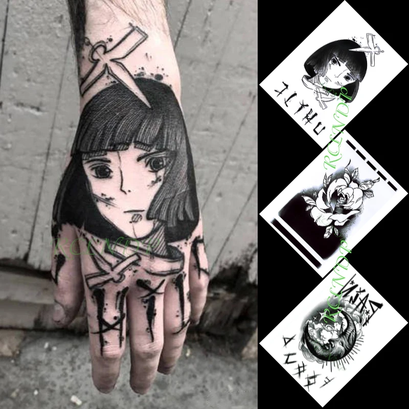 

Waterproof Temporary Tattoo Sticker Cartoon Character Flower Moon Stickers In Hand Flash Tattoo Fake Tattoo for Men Women 3 Pcs