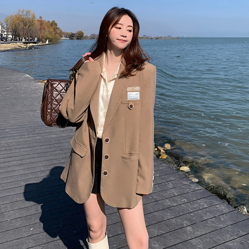 

SHENGPALAE Temperament Spliced Suit Coat Women's Spring 2021 New Large Size Single Breasted Long Sleeve Blazer Female Tide 5C346